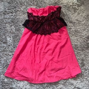 Hot Pink Cinch Dress with Lace